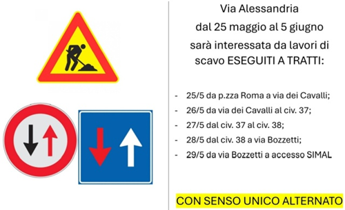 Lavori stradali in Via Alessandria
dal 25 maggio al 5 giugno